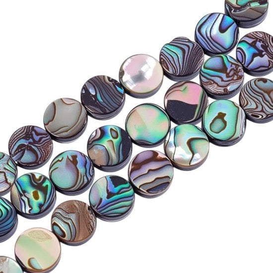 Collane a conchiglie 40 pezzi - Conchiglie piatte rotonde - Abalone naturale - Collane spacer colorate - Gioielli da fai da te - 8 mm foro