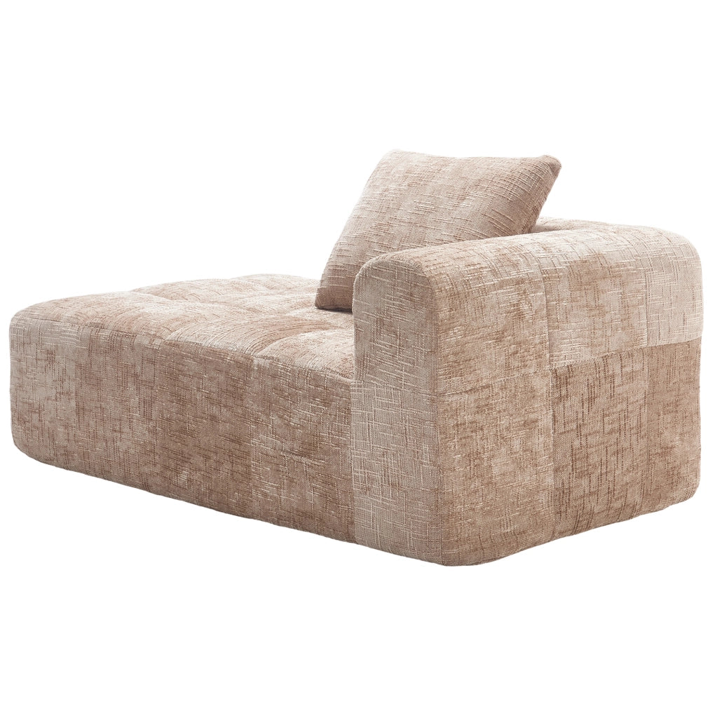 Chaise longue imbottita in chenille color khaki; 158 x 90 x 60 cm; con tasche laterali e cuscino