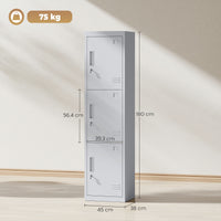 Armadio per Ufficio 45x38x180 cm a 3 Porte Indipendenti con Serratura e 2 Chiavi in Acciaio Grigio Chiaro