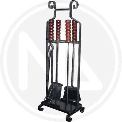 SET CAMINO IN FERRO BATTUTO MANICO LEGNO 78 ALTEZZA CM.65 ATTREZZI CAMINETTO