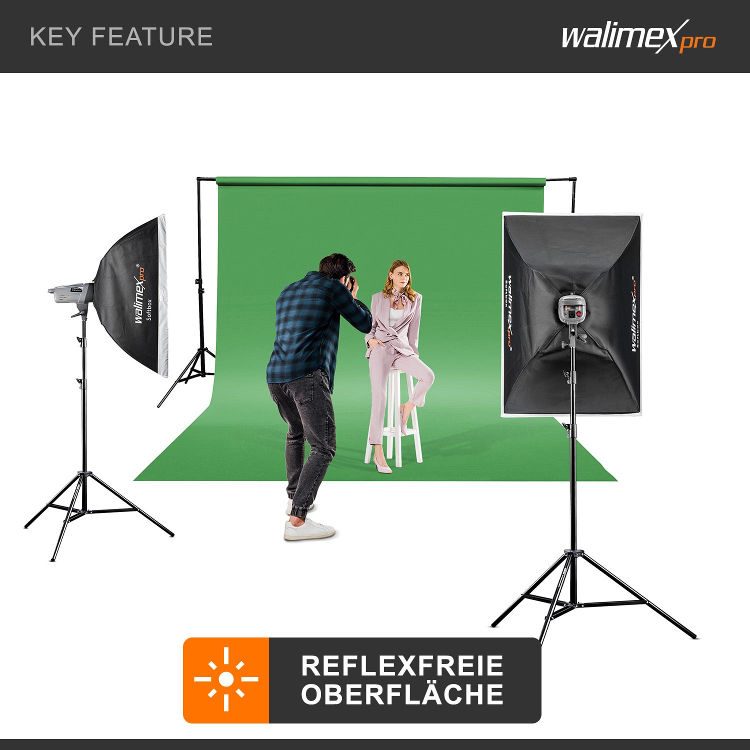 Sfondo fotografico in cartoncino verde croma 2,60x10 m, Backdrop foto antiriflesso e resistente, per studi fotografici