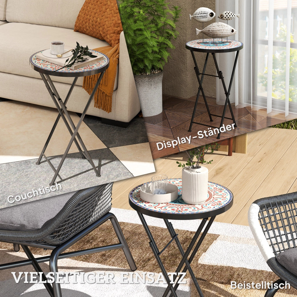 Tavolo da giardino rotondo pieghevole con piano in ceramica a mosaico ¨C zephmum ¨C Grigio/Multicolore