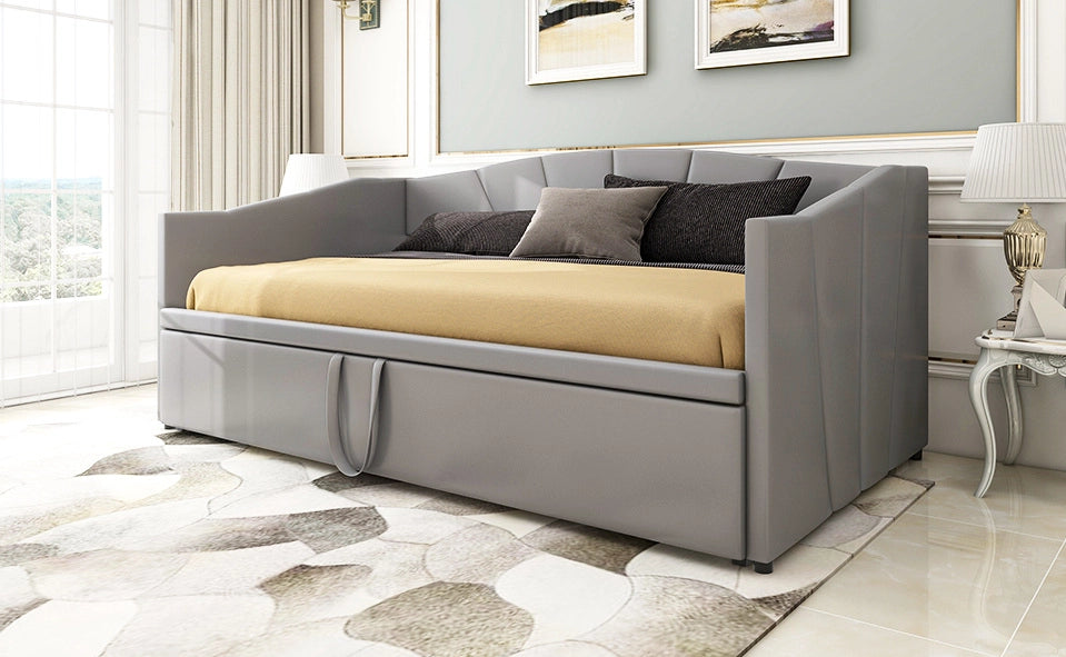 Divano letto estraibile imbottito 90/180 x 200 cm grigio
