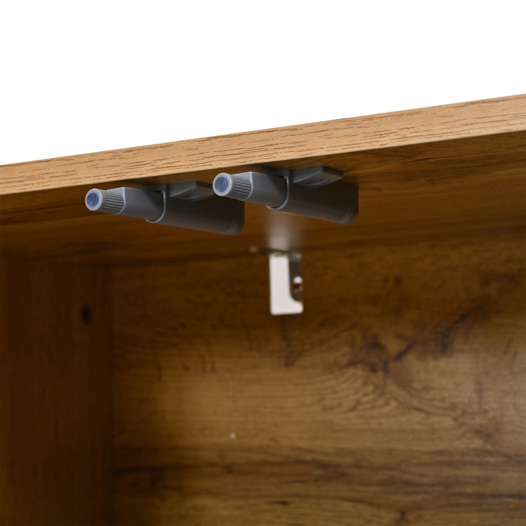 Credenza con 4 ante e 4 vani; apertura a pressione - per soggiorno - in MDF - 120×35×69 cm - naturale