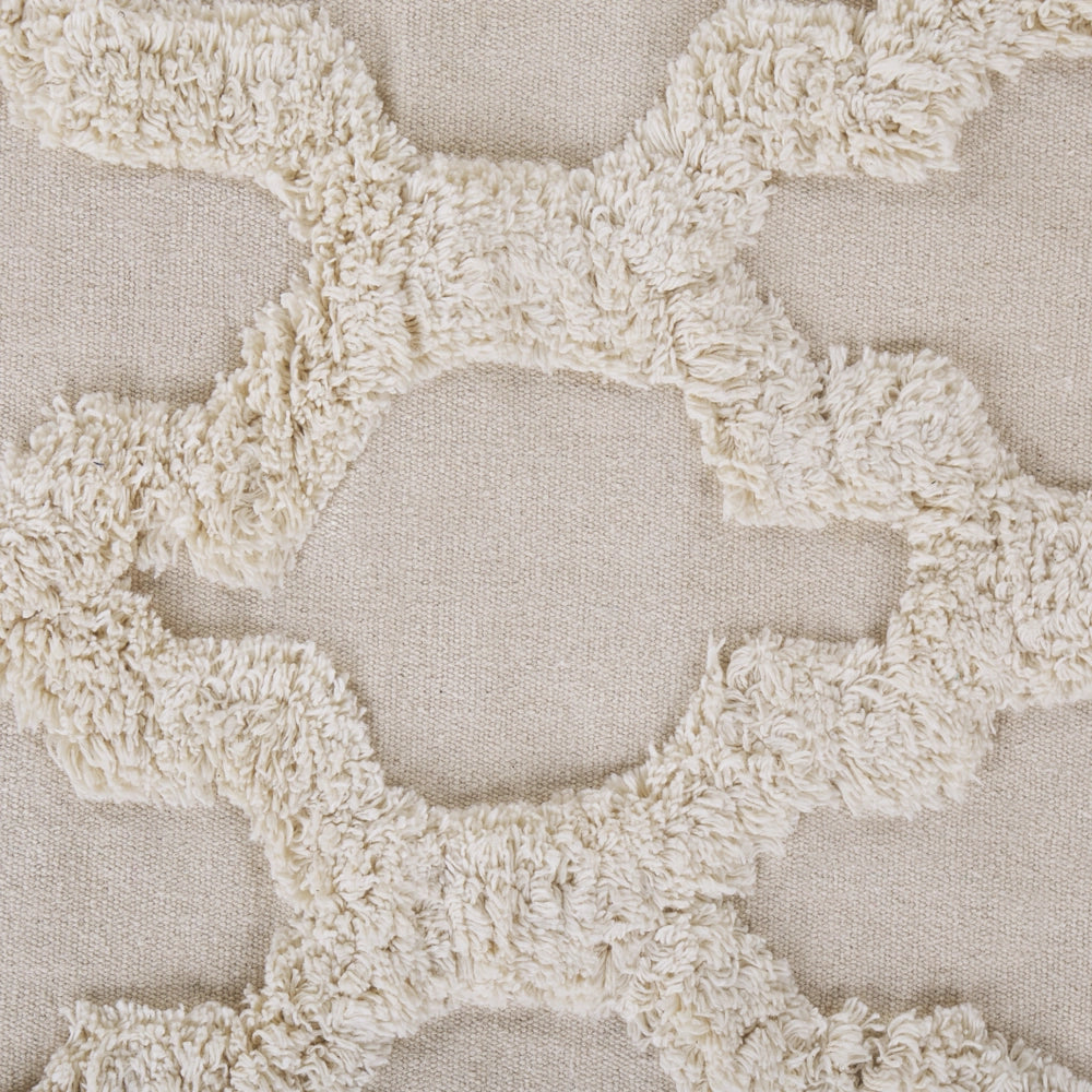 Tappeto in cotone beige 80 x 150 cm trapuntato marocchino motivo quadrifoglio nappe soggiorno camera da letto