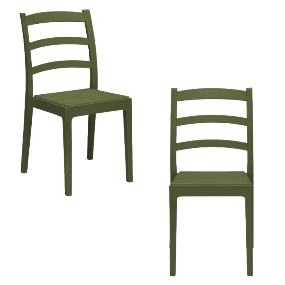 Set 2 Sedie in polipropilene REA, MADE IN ITALY, impilabile, resistente ai raggi UV, design classico, ideale per sala da pranzo, cucina, sala d’attesa, bar, ristoranti o giardino, colore Verde Oliva