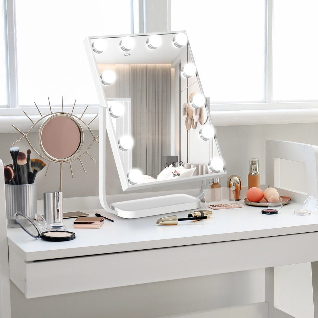 EasyComfort Specchio Trucco Illuminato Inclinabile con 12 Luci LED e Luminosità Regolabile, 32.8Lx11x47.4cm