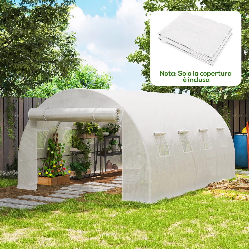 Telo Serra in PE con 8 Finestre e Porta Avvolgibile ¨C zephmum ¨C Bianco 4x3x2 m