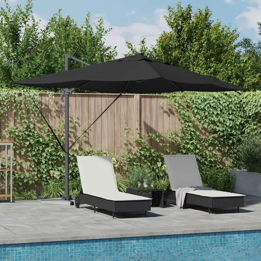 Ombrellone-Ombrello da giardino Nero 352 x 251 x 265 cm Poliestere e Alluminio