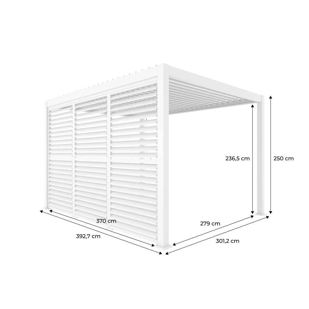 Pergola bioclimatica 3x4m in alluminio  + 3 persiane 1.3m a lamelle