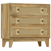 Cassettiera 3 cassetti in legno chiaro con inserto in rotin naturale ¨C Xylo ¨C 80x35x76 cm