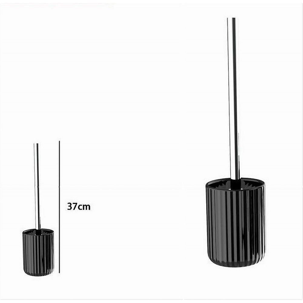 Trade Shop - Portascopino Arredo Da Bagno Wc Toilette Nero Rigato Con Scopino Completo 69749 -