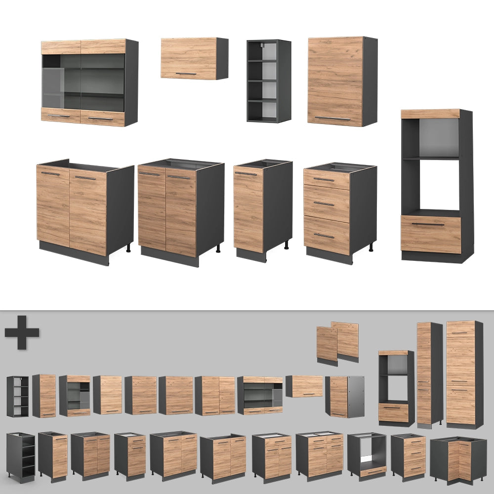 Vicco Cucina componibile Quercia dorata/antracite 280 cm senza piano di lavoro