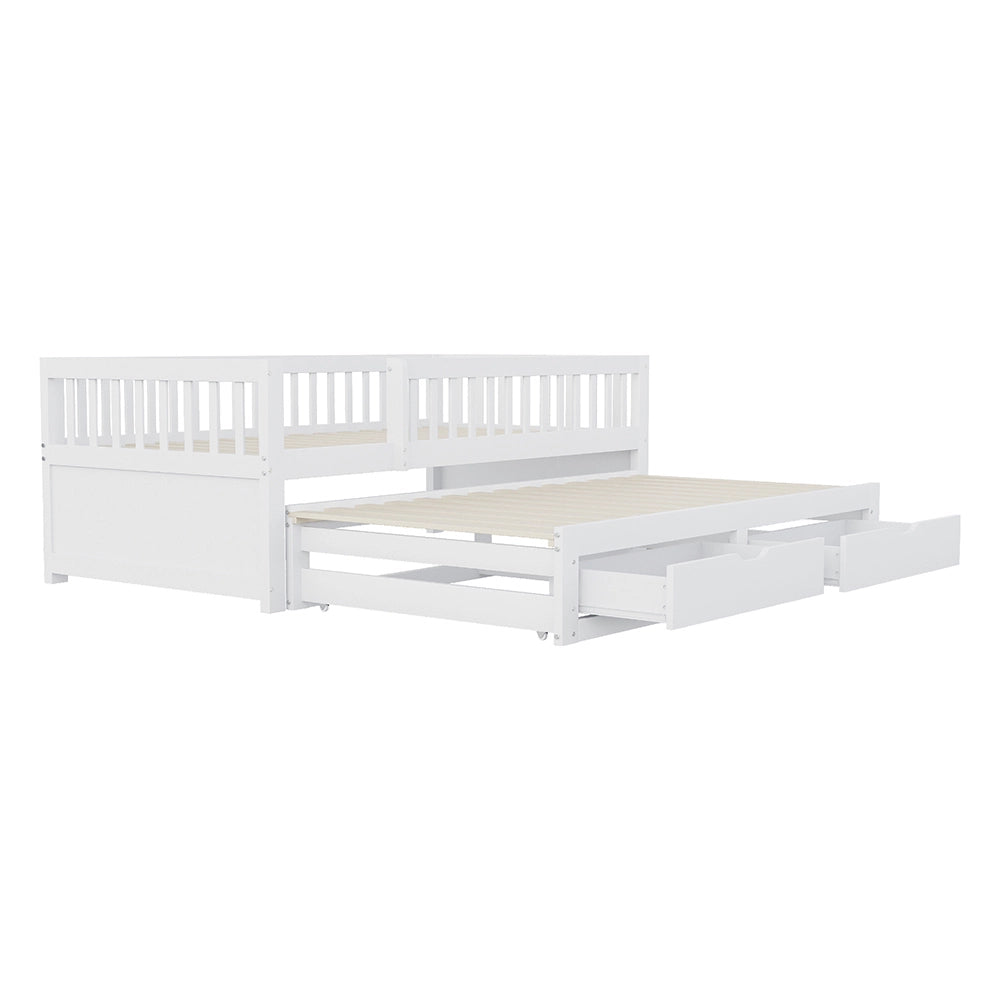Divano letto-Xylo-90x200 cm-barriera, 2 cassetti, pino bianco
