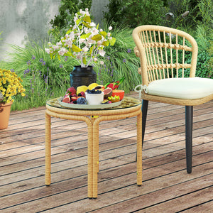 Tavolino da Giardino in Stile Boho Chic Ø50x44 cm in Rattan e Vetro Giallo