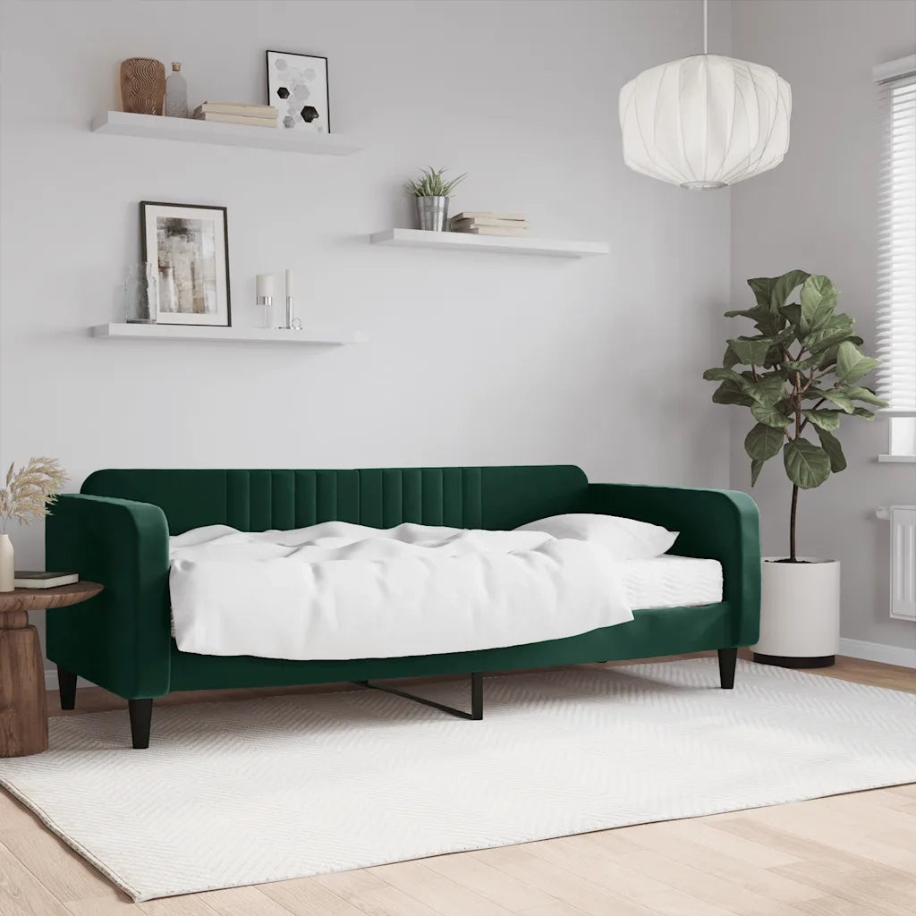 Divano letto | Sof¨¤ letto | Letto singolo con Materasso Verde Scuro 90x200 cm in Velluto