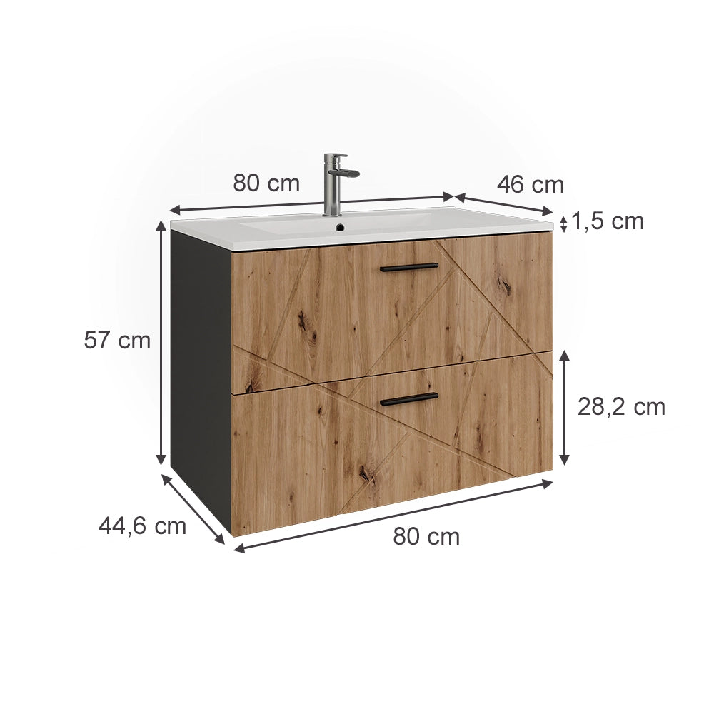 Vicco Set di mobili da bagno Antracite/Artisan 2 parti