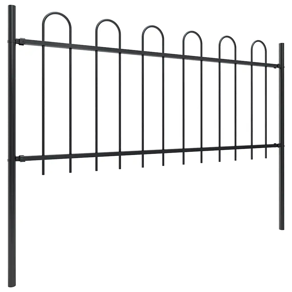 Recinzione da Giardino con Parte Superiore ad Anello in Acciaio 337x80 cm Nero 277648