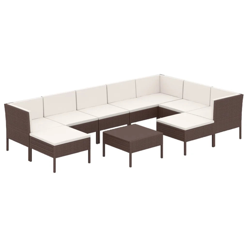 Set Divani da Giardino 10 pz con Cuscini in Polyrattan Marrone cod mxl 38373