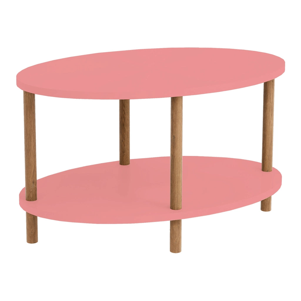 Tavolino Basso da Salotto 'Højreby' con Gambe in Legno e Piano Ovale - Rosa [en.casa]