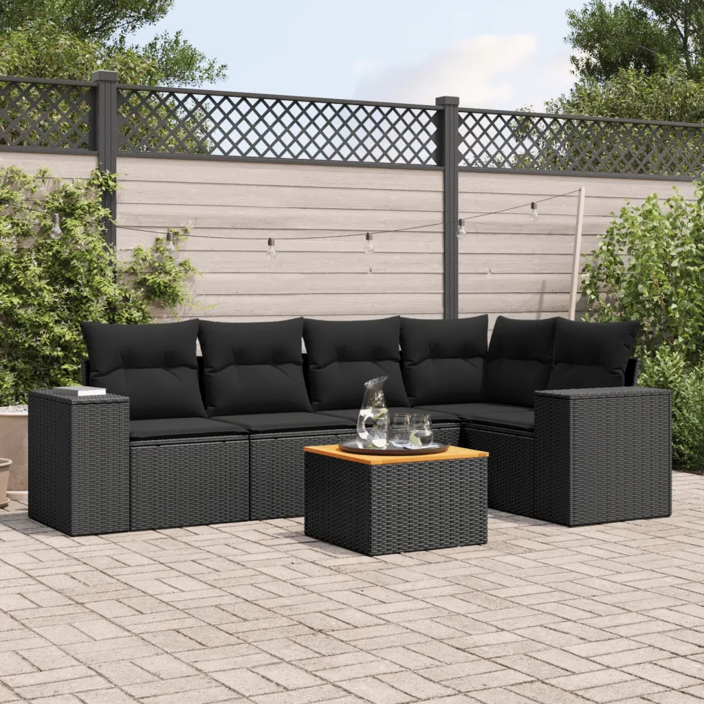 Set Divano da Giardino 6 pz con Cuscini Nero in Polyrattan 3225432