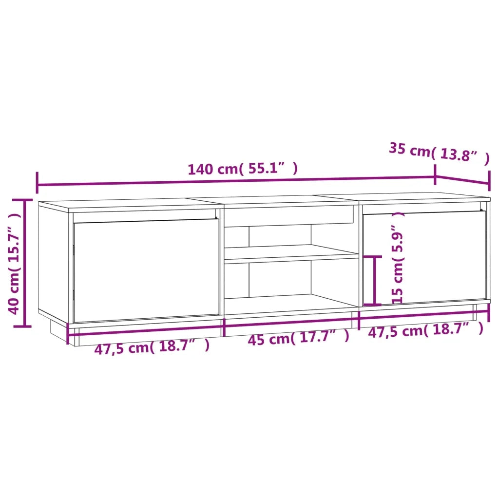 Mobile TV | Armadietto TV | Mobile Porta TV Bianco 140x35x40 cm in Legno Massello di Pino