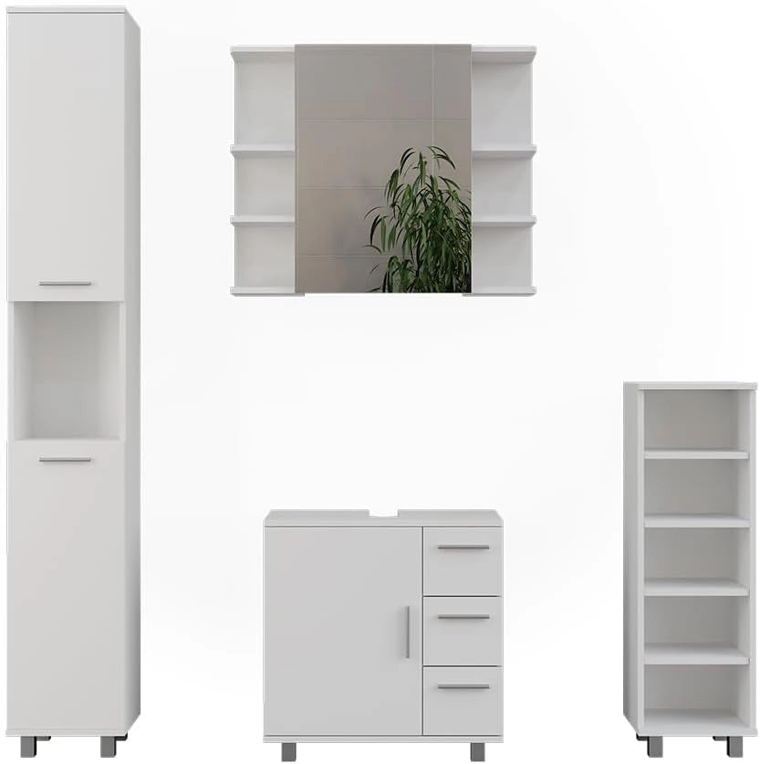 Set di mobili da bagno Ilias, Bianco, 60.2 cm, composto da mobile lavabo, pensile a specchio, colonna e base media