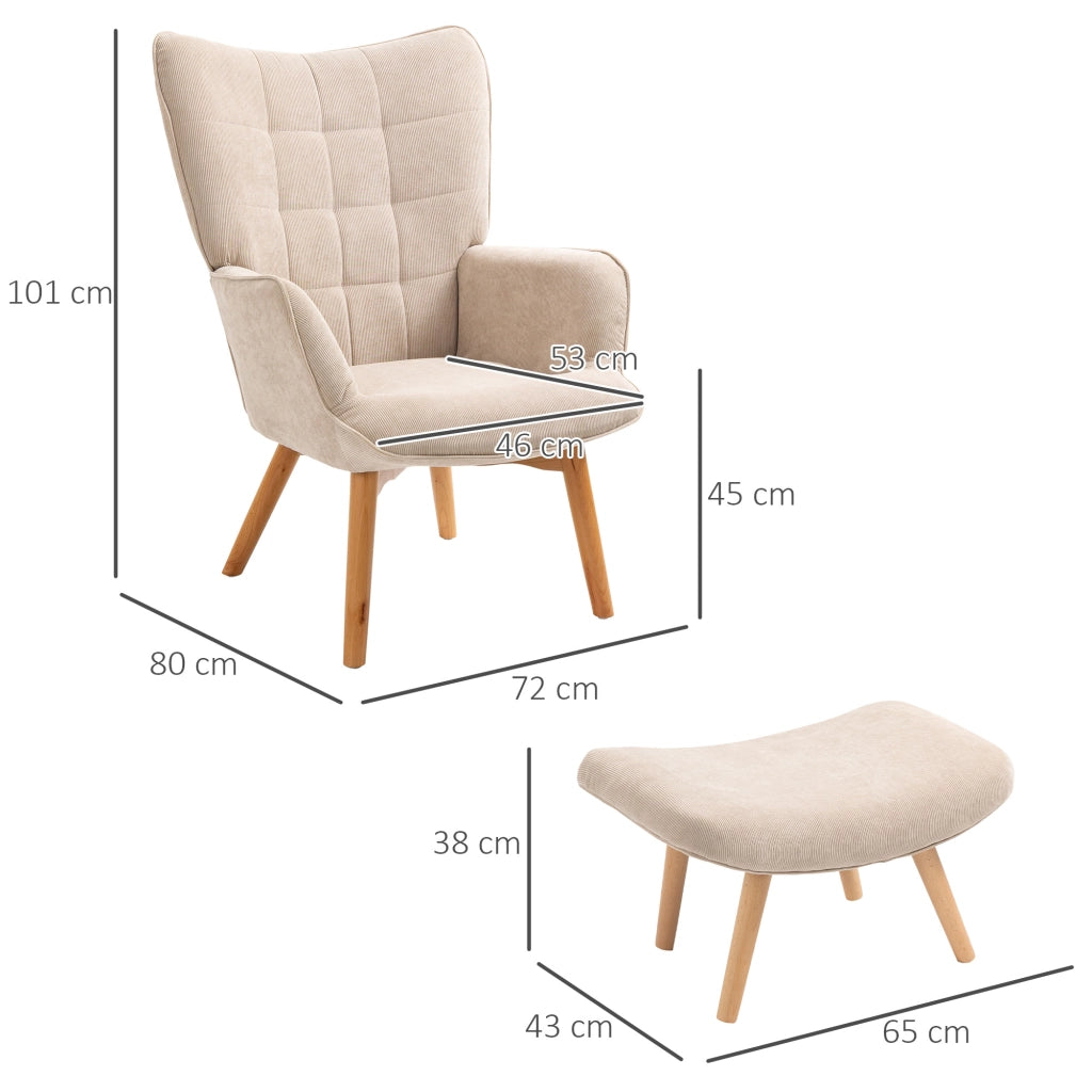 POLTRONA con pouf 72x80x101 cm velluto a coste beige