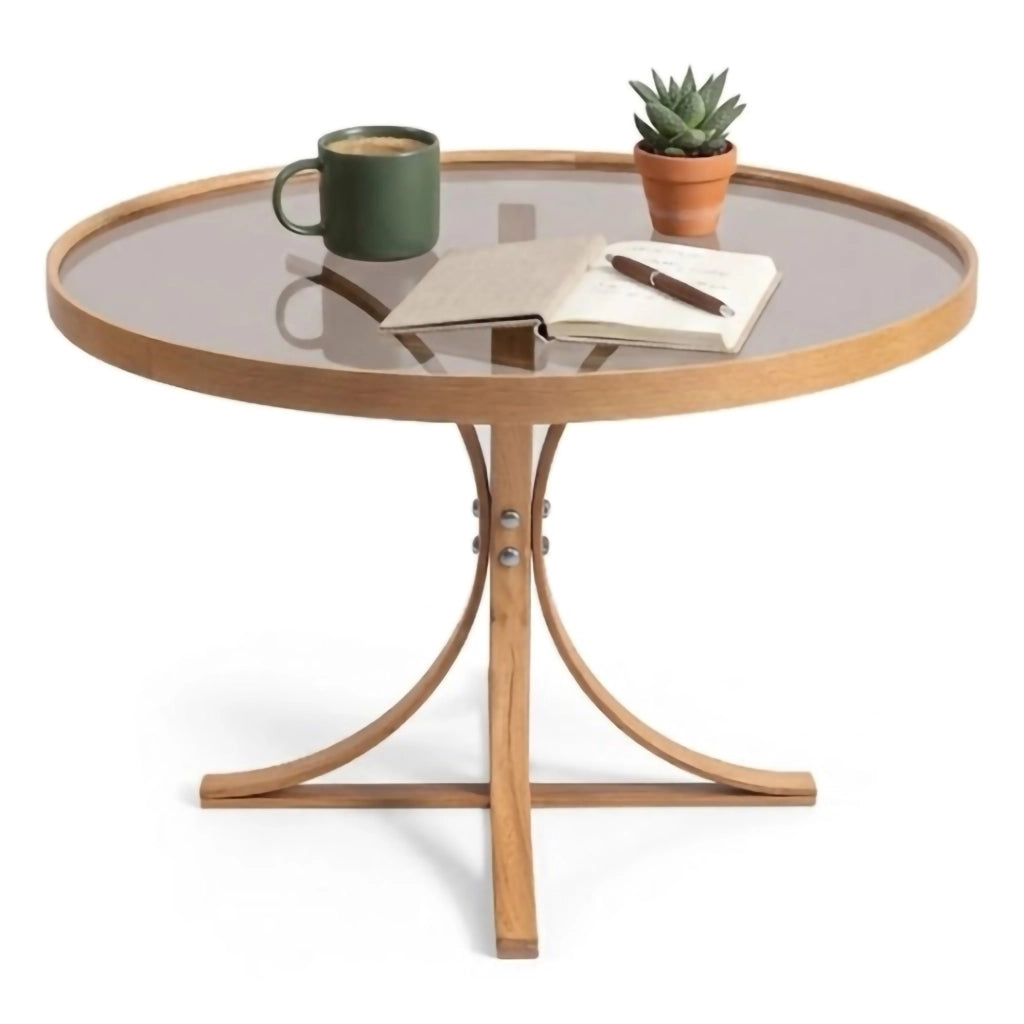 Santhia, Tavolino da Salotto Forma Rotondo, 80x80x47h cm Marrone Rovere