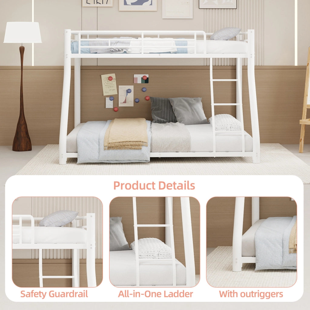 Letto a castello in ferro bianco 90x190 e 140x190 cm con scala e sponde