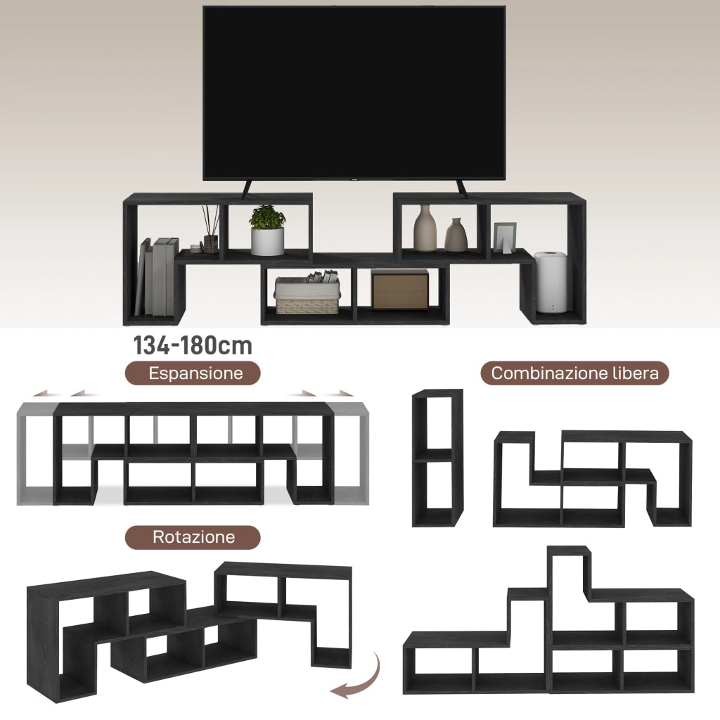Mobile TV Modulabile 75' ¨C zephmum ¨C Legno Nero 134-180x30.5x44 cm