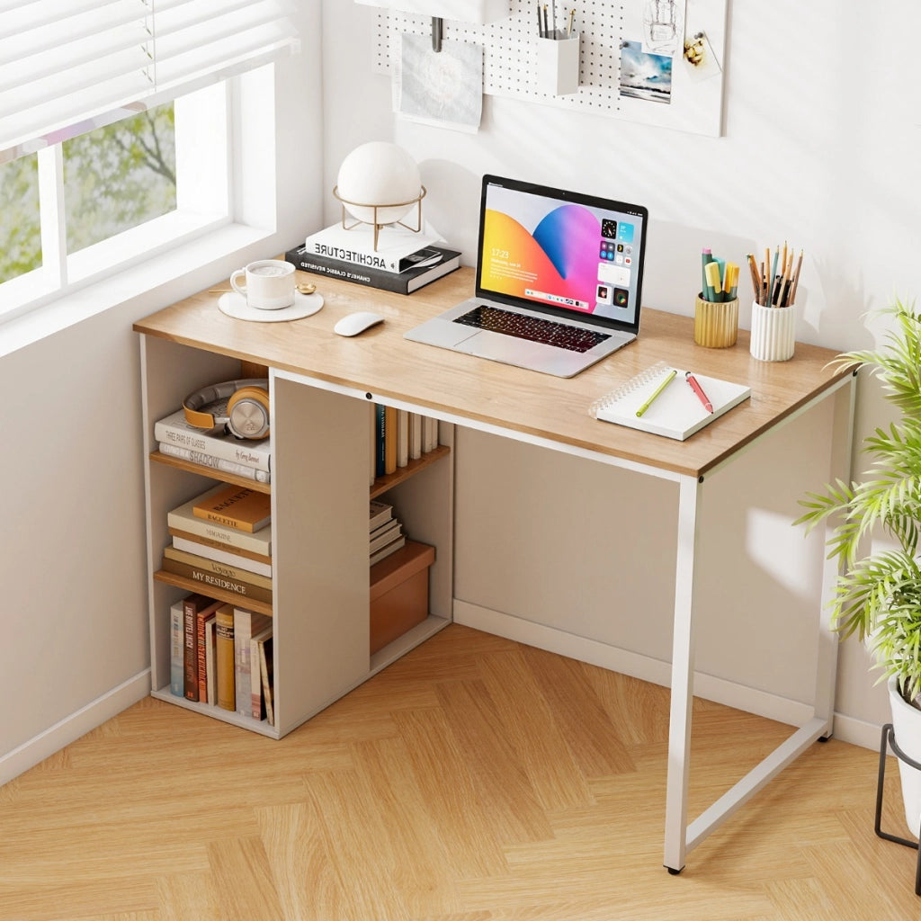 Scrivania per computer e struttura in metallo con 5 ripiani-Scrivania da ufficio per PC portatile Naturale