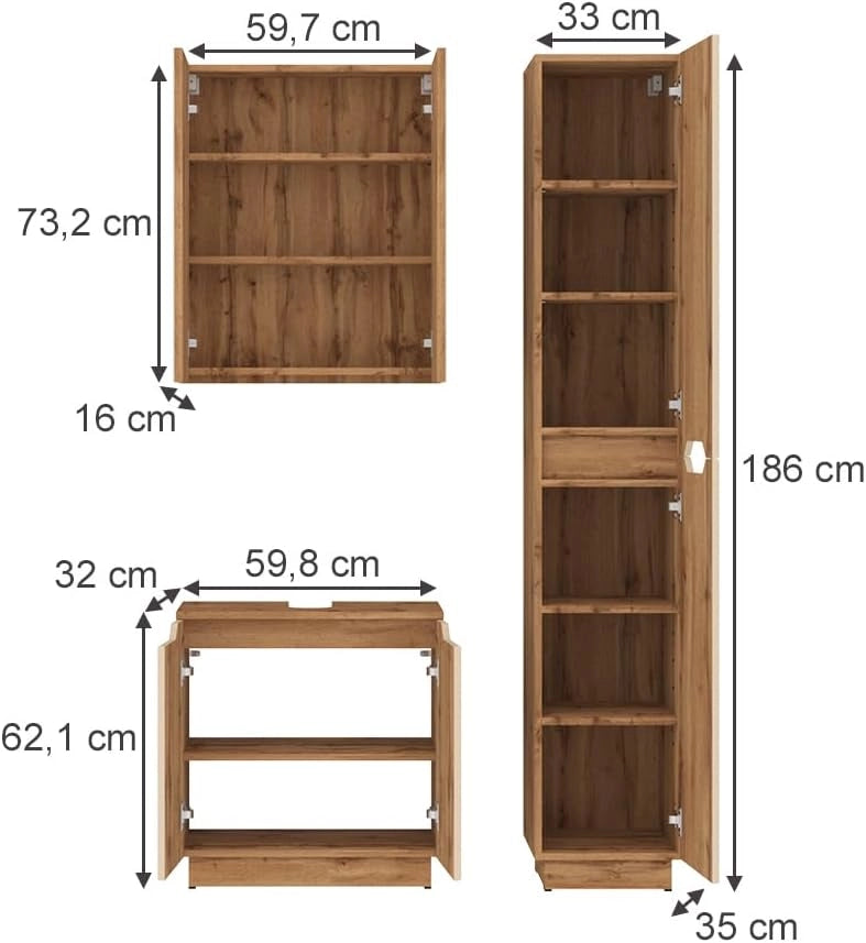 Set di mobili da bagno Lotta, Cachemire, 59.8 cm, composto da mobile sottolavabo, specchiera e colonna alta
