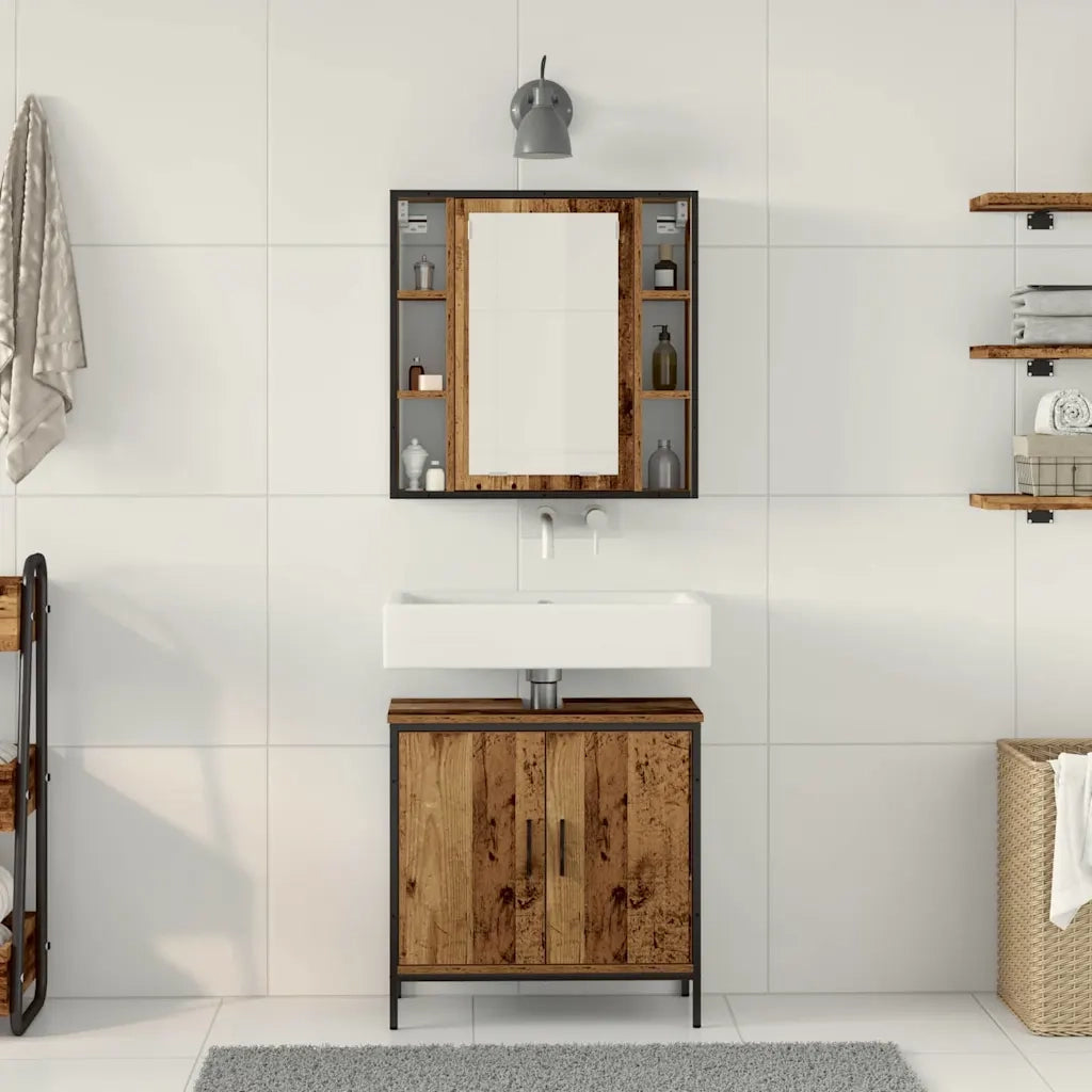 Set di mobili per il Bagno | Armadio da bagno 2 pz Marrone Legno multistrato