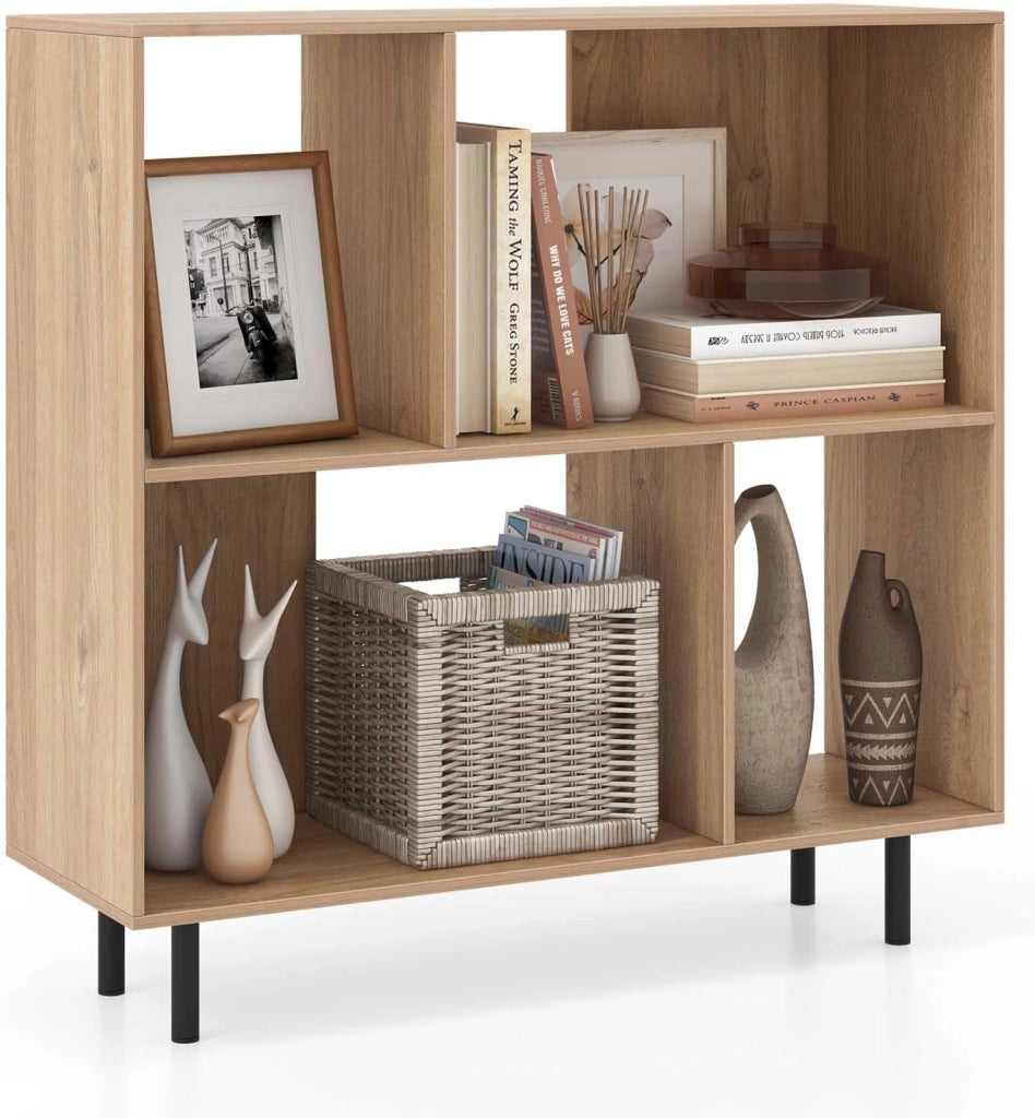 Libreria Scaffale a 4 Cubi Aperti, Libreria Basso in Legno Salvaspazio, Scaffale Espositivo per Camera da Letto, Soggiorno, Salotto, Ufficio e Studio, 90 x 30 x 90 cm (Naturale)