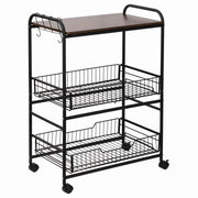 EasyComfort Carrello da Cucina Portavivande Stile Industriale con 4 Ruote, 2 Cestini e 4 Ganci, 60x38x85.5cm, Marrone Nero
