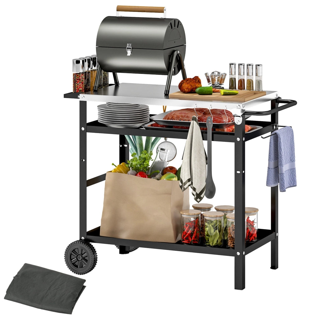 Carrello per Barbecue 100x52x80 cm con Piano in Acciaio Nero