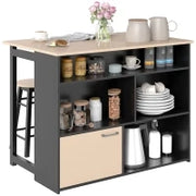 Set da Bar 3 Pezzi, Tavolo da Bar con Piano Pieghevole, 2 Sgabelli da Bar, 6 Scomparti, 116 x 70 x 89,5 cm, Nero e Quercia