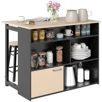 Set da Bar 3 Pezzi, Tavolo da Bar con Piano Pieghevole, 2 Sgabelli da Bar, 6 Scomparti, 116 x 70 x 89,5 cm, Nero e Quercia
