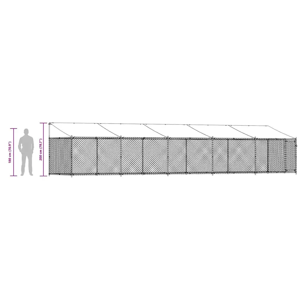 Gabbia Cani con Tetto e Porta Grigia 10x2x2 m Acciaio Zincato 3209571