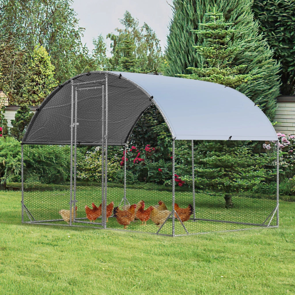Pollaio per galline con copertura tetto a volta, Gabbia per galline in metallo da esterno 280x190x195cm-Altri animali