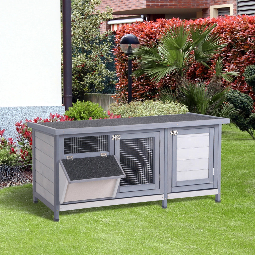 Gabbia per Conigli Legno con 2 Porte ¨C zephmum ¨C Grigio Nero 112x50x54 cm