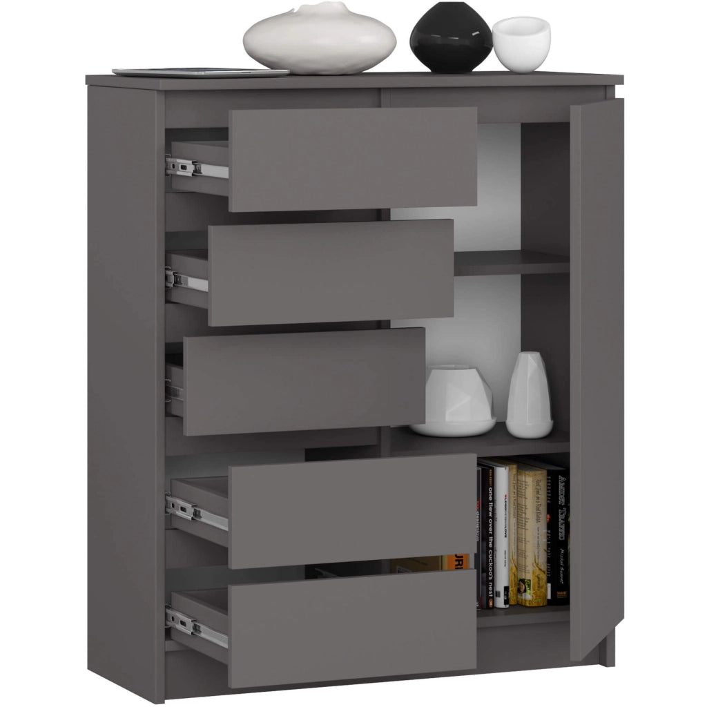 Cassettiera AKORD K80 Comò Grigia Grafite 80 cm 1 porta 5 cassetti 80x35x97 cm