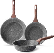 Set di padelle inductive 20 24 28 cm, rivestimento antiaderente in pietra granito, set di padelle, padelle per brasatura e universali, padelle per omelette in marmo