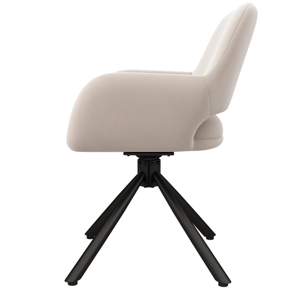 Set da 2 sedie da pranzo girevoli in velluto beige con braccioli; 68x65x51 cm