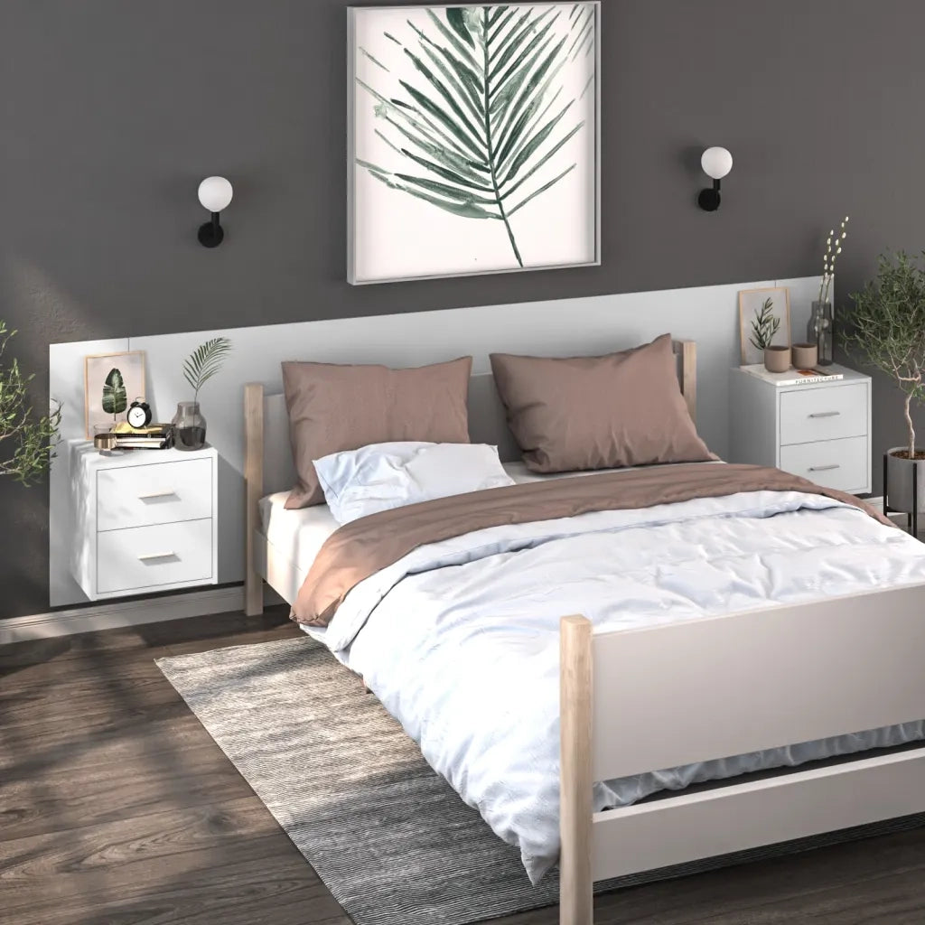 Comodino a Muro-Tavolino da notte sospeso Bianco Lucido 588571