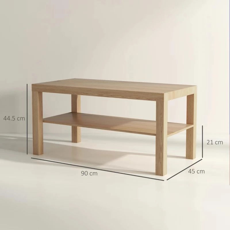 TAVOLINO DA SALOTTO RETTANGOLARE CON AMPIO RIPIANO, 90X45X44.5 CM, LEGNO NATURALE