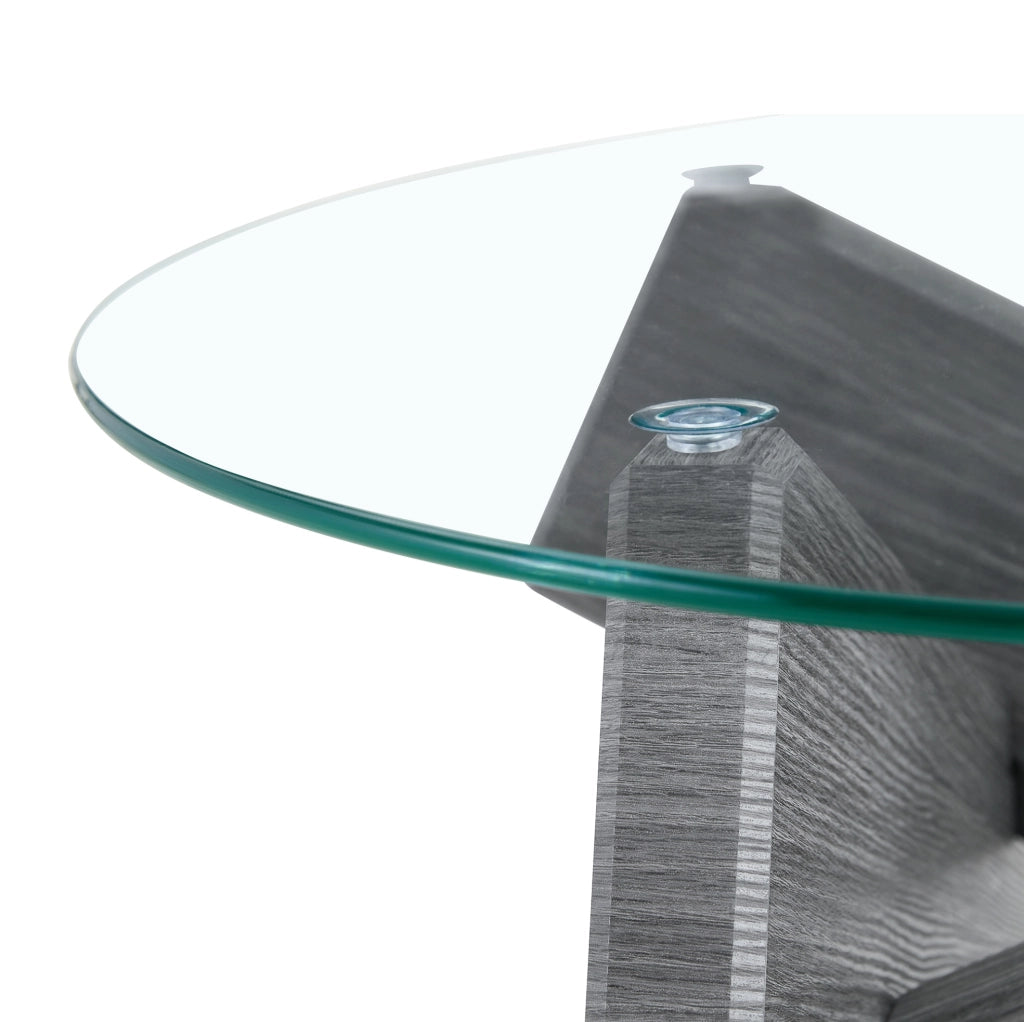 Tavolino da caffè rotondo 79x45 cm con base a croce in MDF e vetro grigio trasparente