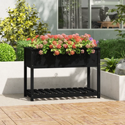 Fioriera con Mensola-Vaso con Ripiano-Contenitore per Piante Nera 111,5x54x81cm Legno Massello di Pino