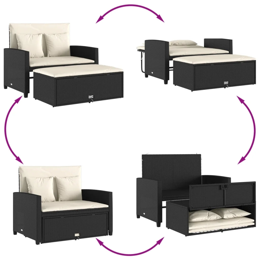 Divano da Giardino con Cuscini a 2 Posti Nero in Polyrattan 365131
